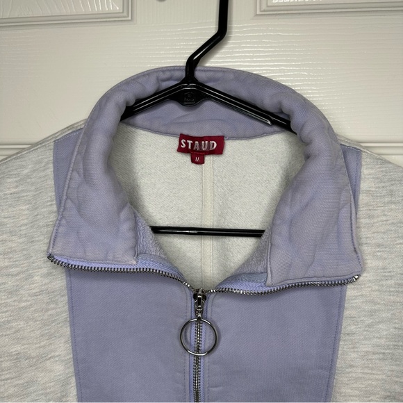 Staud Alys colorblock cotton-blend half-zip sweatshirt Heather Grey Size Medium - Picture 9 of 16